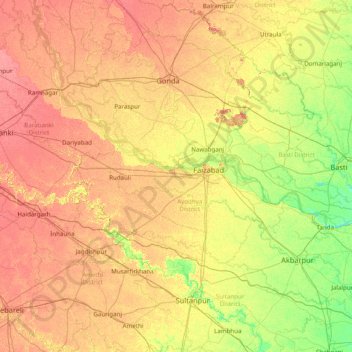Faizabad topographic map, elevation, terrain
