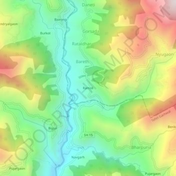 Ramoli topographic map, elevation, terrain