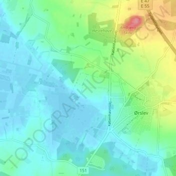Ørslev Lillevang topographic map, elevation, terrain