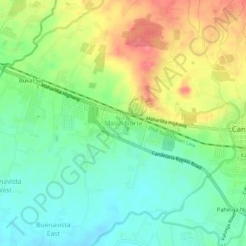 Masin Norte topographic map, elevation, terrain