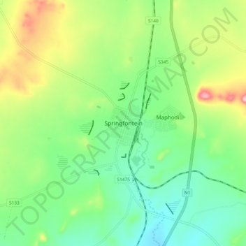 Springfontein topographic map, elevation, terrain