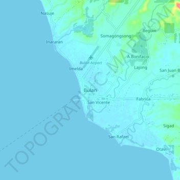 Bulan topographic map, elevation, terrain