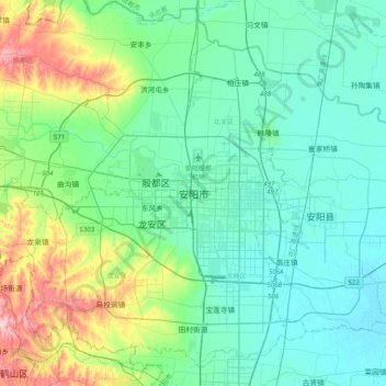 Anyang topographic map, elevation, terrain