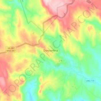 Diamantina topographic map, elevation, terrain