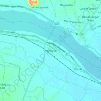 Kulithalai topographic map, elevation, terrain