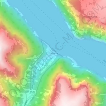 Undredal topographic map, elevation, terrain