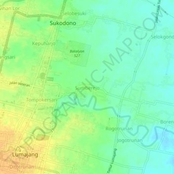 Sumberejo topographic map, elevation, terrain