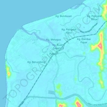 Papar topographic map, elevation, terrain
