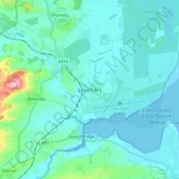 Leuchars topographic map, elevation, terrain