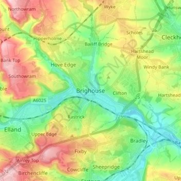 Brighouse topographic map, elevation, terrain