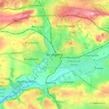 Bridgend topographic map, elevation, terrain