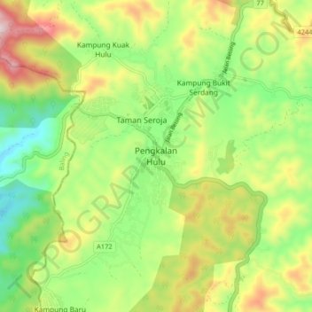 Pengkalan Hulu topographic map, elevation, terrain
