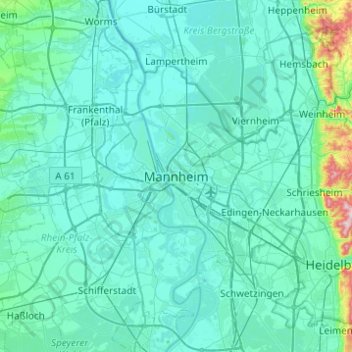 Mannheim topographic map, elevation, terrain