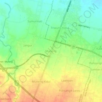 Muneng topographic map, elevation, terrain