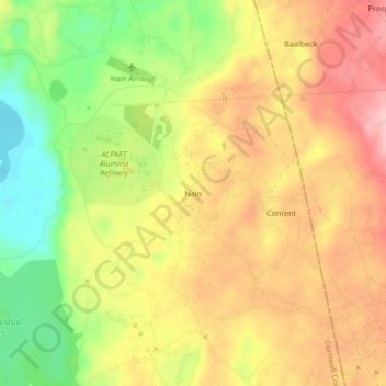 Nain topographic map, elevation, terrain