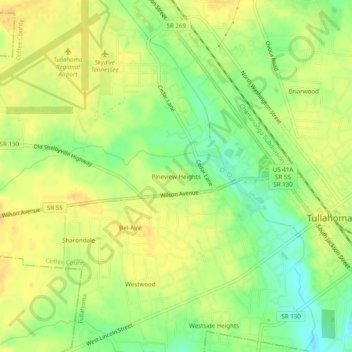 Pineview Heights topographic map, elevation, terrain