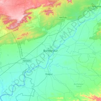 Burhanpur topographic map, elevation, terrain
