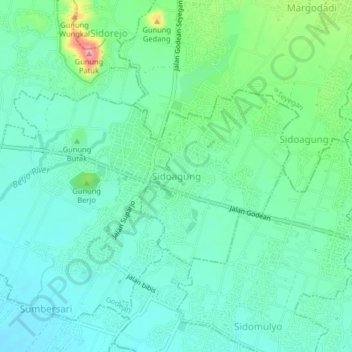 Sidoluhur topographic map, elevation, terrain