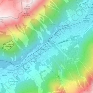 Les Bossons topographic map, elevation, terrain