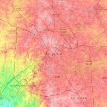 Bengaluru topographic map, elevation, terrain