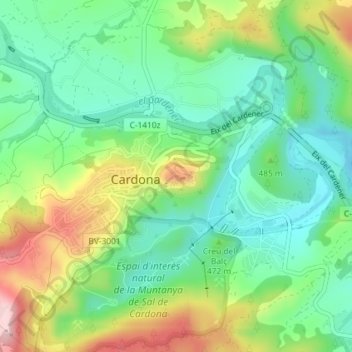 Castell de Cardona topographic map, elevation, terrain