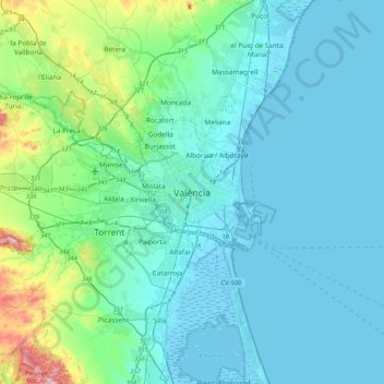 Valencia topographic map, elevation, terrain