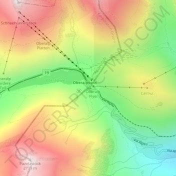 Oberalppass topographic map, elevation, terrain