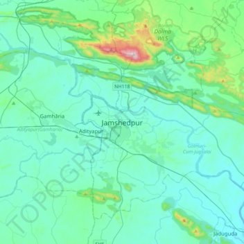 Jamshedpur topographic map, elevation, terrain