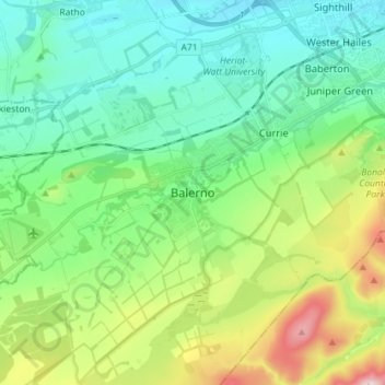 Balerno topographic map, elevation, terrain
