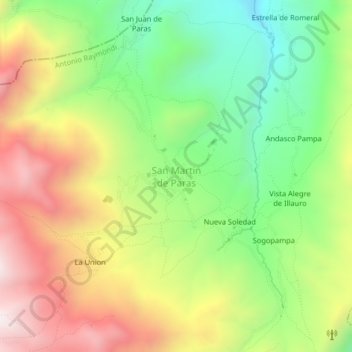 San Martin de Paras topographic map, elevation, terrain
