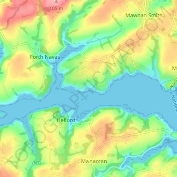 Helford Passage topographic map, elevation, terrain