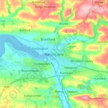 Barnstaple topographic map, elevation, terrain