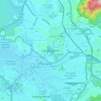 Sungai Buloh topographic map, elevation, terrain