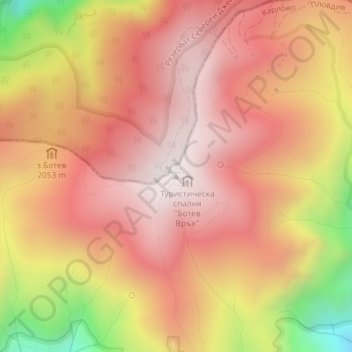 Botev Peak topographic map, elevation, terrain