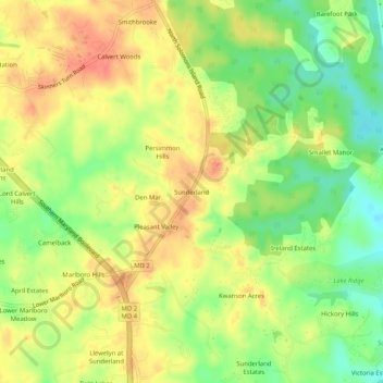 Sunderland topographic map, elevation, terrain