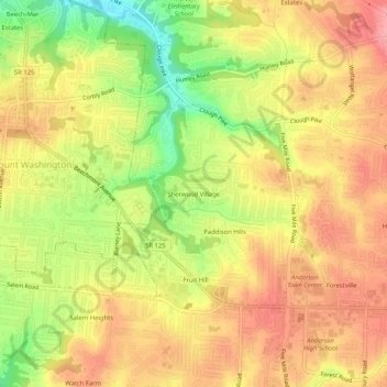 Sherwood Village topographic map, elevation, terrain