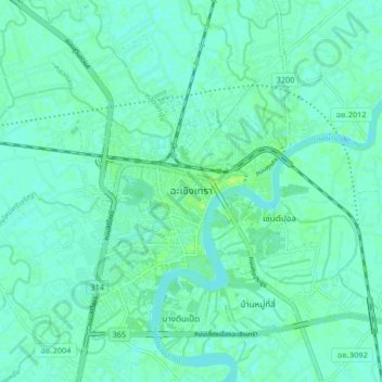 Chachoengsao topographic map, elevation, terrain