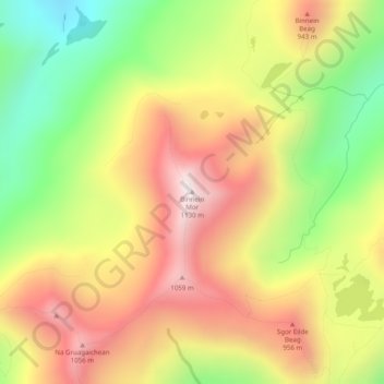 Binnein Mor topographic map, elevation, terrain