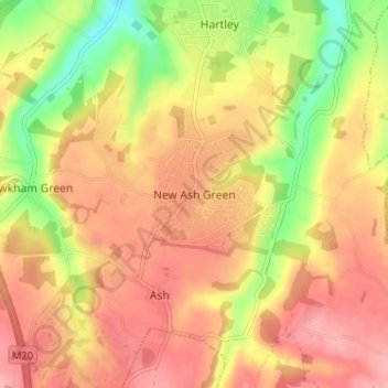 New Ash Green topographic map, elevation, terrain