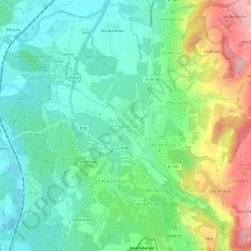 Untereschach topographic map, elevation, terrain