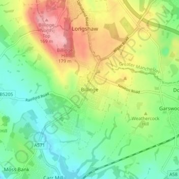 Billinge topographic map, elevation, terrain