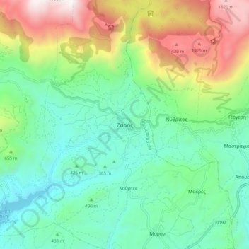 Zaros topographic map, elevation, terrain