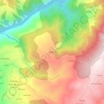 Vilarellos topographic map, elevation, terrain
