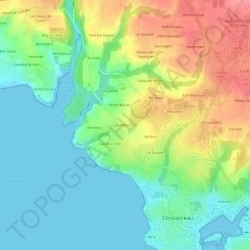 Lanadan Creiz topographic map, elevation, terrain