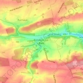 Ermeton-sur-Biert topographic map, elevation, terrain