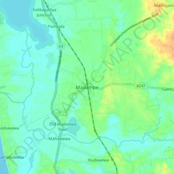 Madampe topographic map, elevation, terrain