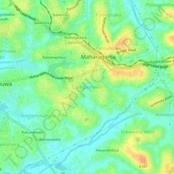 Godigamuwa topographic map, elevation, terrain