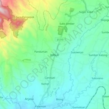 Jelbuk topographic map, elevation, terrain