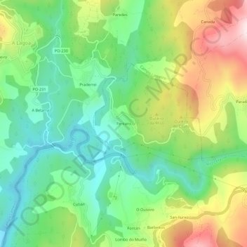 Fentáns topographic map, elevation, terrain