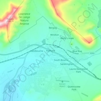 Komani topographic map, elevation, terrain